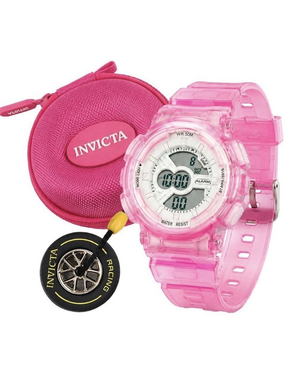 Invicta Activa Women's Digital Watch Pink Band White Dial w/Case & Keychain